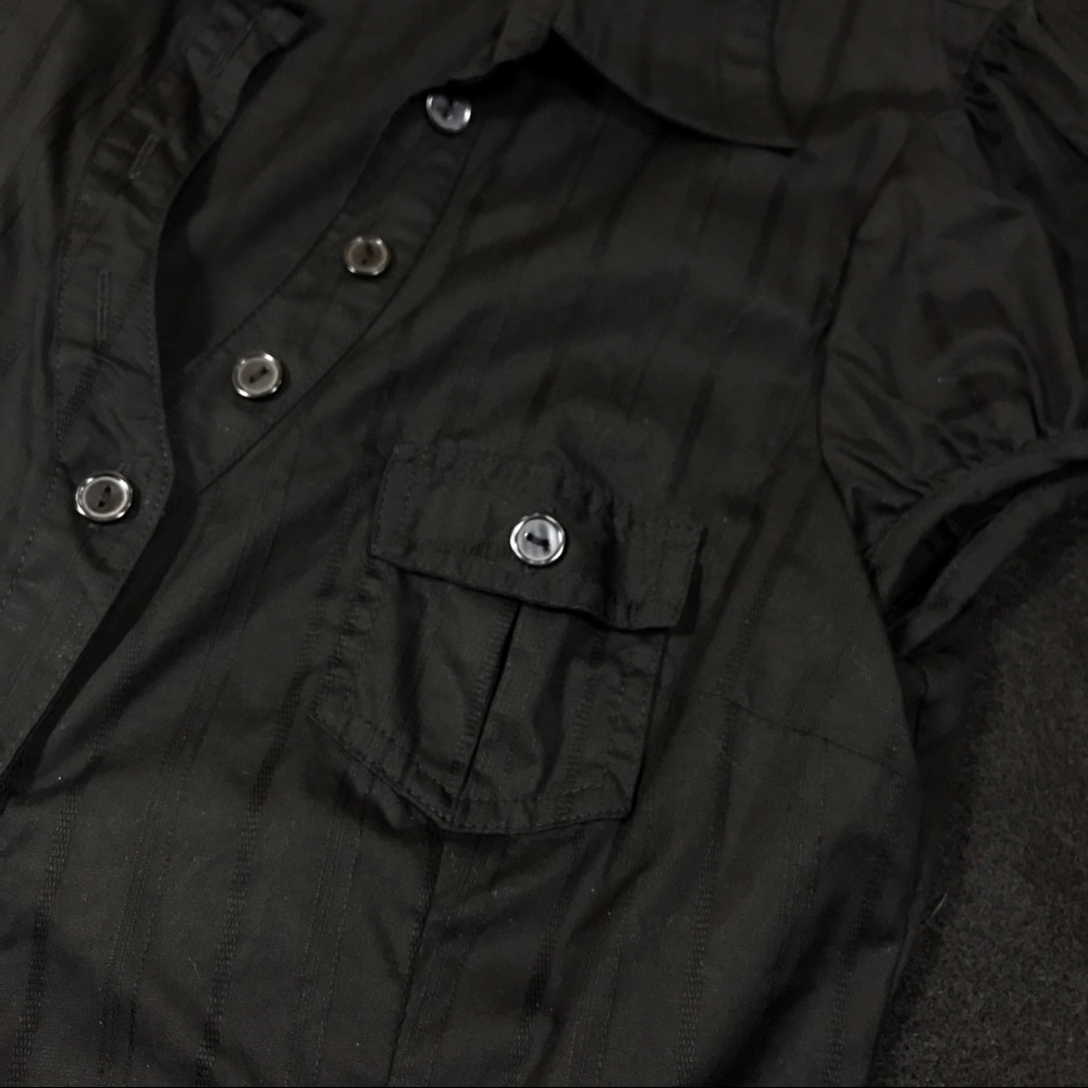 A Byer Long Black Shirt Sz M Cap Sleeve W/ button - Picture 7 of 8